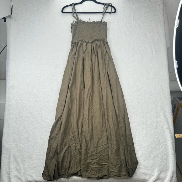 Pomander Place Tuckernuck Shallon Tie Strap Maxi Dress Olive Smocked Springy XS - Picture 2 of 10
